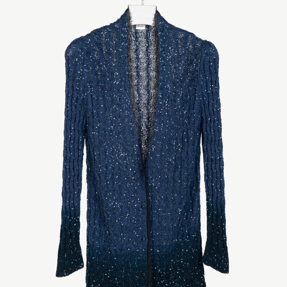 Oscar de la Renta AW/10 Blue-Ombre Silk-Blend Sequined Cable-Knit Cardigan